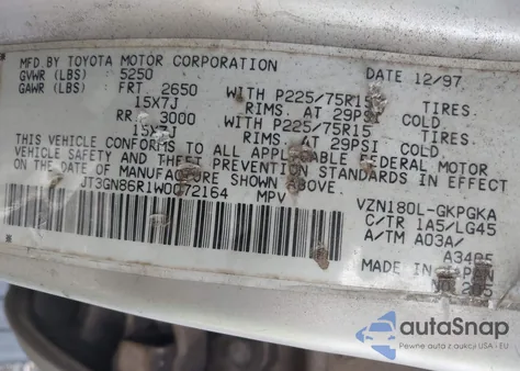 1998 Toyota 4Runner Sr5 V6 из США, поврежденный, VIN JT3GN86R1W0072164